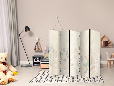 ⁨Parawan - Poranek na polanie - różnorodne pastelowe rośliny na beżowym tle (rozmiar 225x172, wykończenie Jednostronny)⁩ w sklepie Wasserman.eu