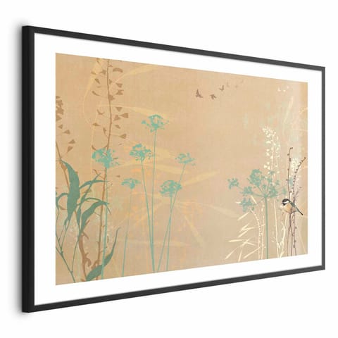 ⁨Plakat - Ptaszek na łące (rozmiar 90x60, wykończenie Rama czarna z marginesem)⁩ w sklepie Wasserman.eu