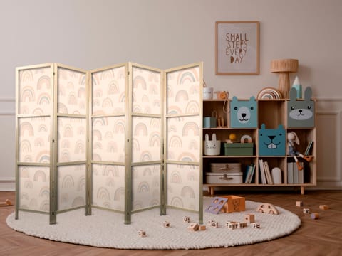 ⁨Parawan japoński - Sierpniowe niebo - różnej wielkości tęcze w stonowanych kolorach (rozmiar 225x172, wykończenie )⁩ w sklepie Wasserman.eu