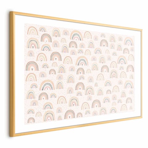 ⁨Plakat - Tęcze i serca (rozmiar 90x60, wykończenie Rama złota z marginesem)⁩ w sklepie Wasserman.eu