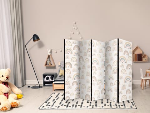 ⁨Parawan - Wiosna - pastelowe tęcze w deszczowy dzień z serduszkami (rozmiar 225x172, wykończenie Jednostronny)⁩ w sklepie Wasserman.eu