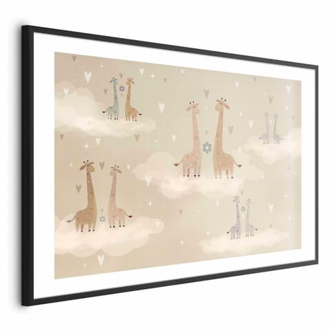 ⁨Plakat - Zakochane żyrafy (rozmiar 90x60, wykończenie Rama czarna z marginesem)⁩ w sklepie Wasserman.eu