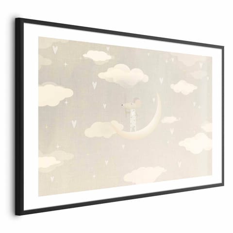 ⁨Plakat - Myszka na księżycu (rozmiar 90x60, wykończenie Rama czarna z marginesem)⁩ w sklepie Wasserman.eu