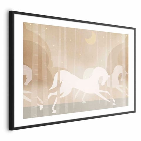 ⁨Plakat - Pędzące rumaki (rozmiar 60x40, wykończenie Rama czarna z marginesem)⁩ w sklepie Wasserman.eu