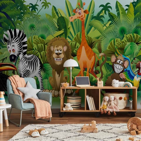 ⁨Self-adhesive wall mural - Jungle animals (size 98x70)⁩ at Wasserman.eu