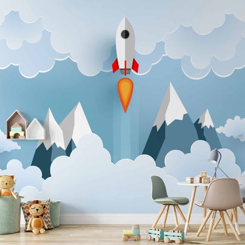 ⁨Self-adhesive mural - Rocket in the clouds in the sky (size 98x70)⁩ at Wasserman.eu
