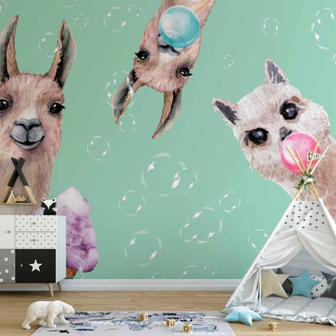 ⁨Self-adhesive mural - Crazy llamas (size 245x175)⁩ at Wasserman.eu