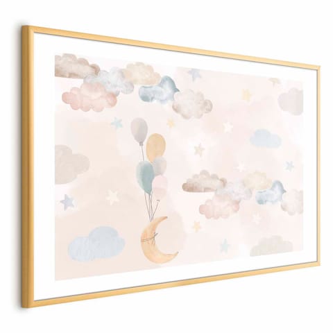 ⁨Plakat - Bajkowe niebo (rozmiar 60x40, wykończenie Rama złota z marginesem)⁩ w sklepie Wasserman.eu