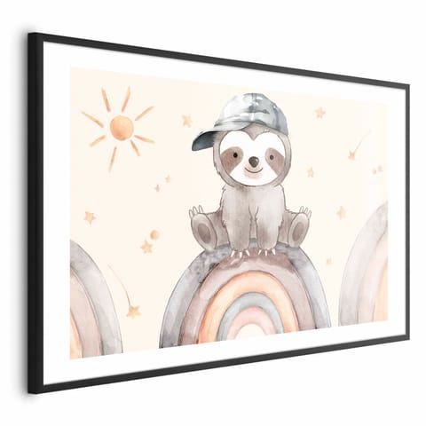 ⁨Plakat - Zwierzątko pośród gwiazdek i tęcz (rozmiar 42x29.7, wykończenie Rama czarna z marginesem)⁩ w sklepie Wasserman.eu