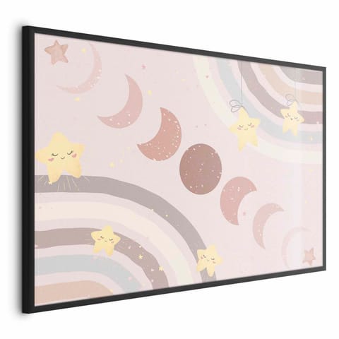 ⁨Plakat - Fazy księżyca z tęczą (rozmiar 60x40, wykończenie Rama czarna)⁩ w sklepie Wasserman.eu