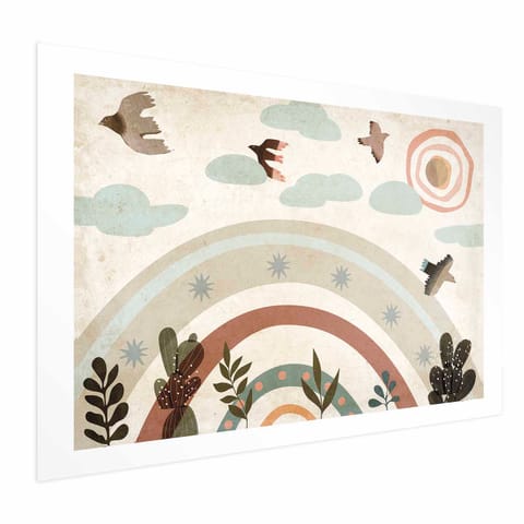 ⁨Plakat - Tęcza i ptaki (rozmiar 60x40, wykończenie Bez ramy z marginesem)⁩ w sklepie Wasserman.eu
