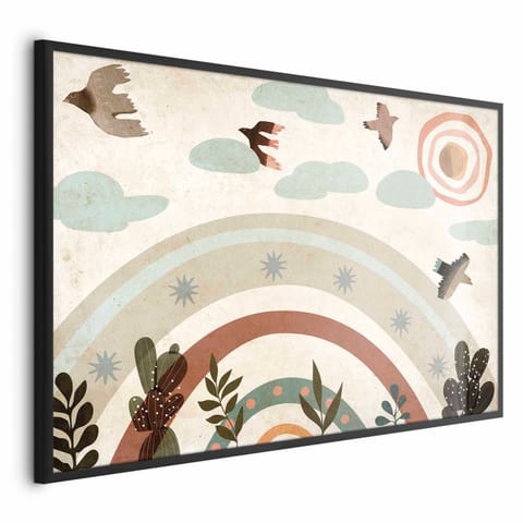 ⁨Plakat - Tęcza i ptaki (rozmiar 60x40, wykończenie Rama czarna)⁩ w sklepie Wasserman.eu