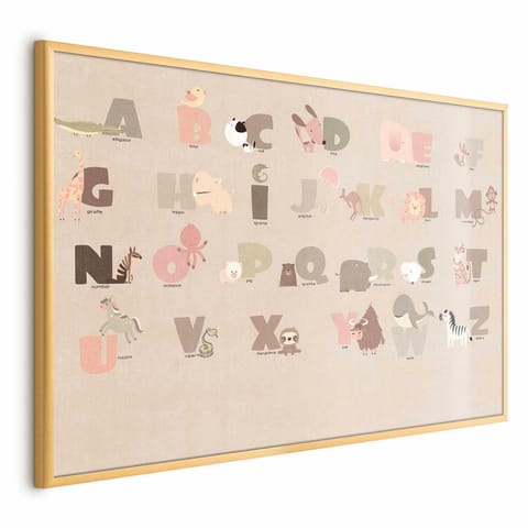⁨Plakat - Beżowe abecadło (rozmiar 60x40, wykończenie Rama złota)⁩ w sklepie Wasserman.eu