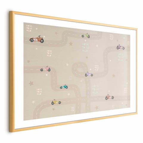 ⁨Plakat - Wyścigowe autka (rozmiar 90x60, wykończenie Rama złota z marginesem)⁩ w sklepie Wasserman.eu