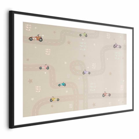 ⁨Plakat - Wyścigowe autka (rozmiar 30x21, wykończenie Rama czarna z marginesem)⁩ w sklepie Wasserman.eu