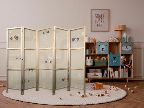 ⁨Parawan japoński - Pochmurne nocne niebo - Księżyce w brązach i beżach pośród licznych chmur oraz gwiazdek na jasnym tle (rozmiar 225x172, wykończenie )⁩ w sklepie Wasserman.eu