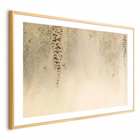 ⁨Plakat - Beżowe koliberki (rozmiar 60x40, wykończenie Rama złota z marginesem)⁩ w sklepie Wasserman.eu