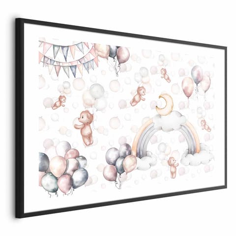 ⁨Plakat - Misie w przestworzach (rozmiar 30x21, wykończenie Rama czarna z marginesem)⁩ w sklepie Wasserman.eu