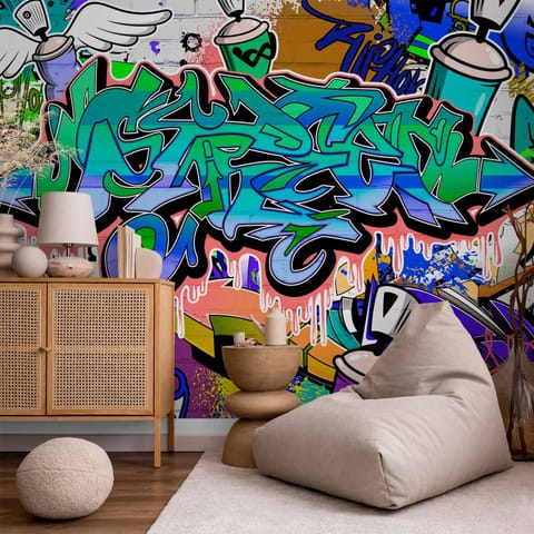 ⁨Wall mural - Grafiti: blue motif (size 100x70)⁩ at Wasserman.eu