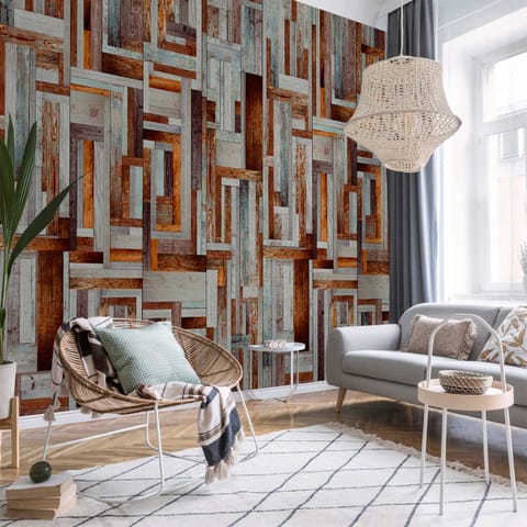 ⁨Tapeta - Labirynt z drewnianych desek (rozmiar 50x1000, wykończenie Standard)⁩ w sklepie Wasserman.eu