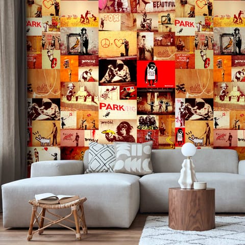 ⁨Tapeta - Kolaż - Banksy (rozmiar 50x1000, wykończenie Standard)⁩ w sklepie Wasserman.eu