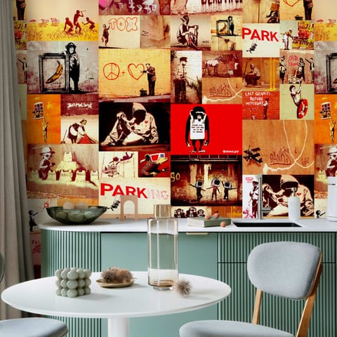 ⁨Tapeta - Kolaż - Banksy (rozmiar 50x1000, wykończenie Wodoodporna)⁩ w sklepie Wasserman.eu