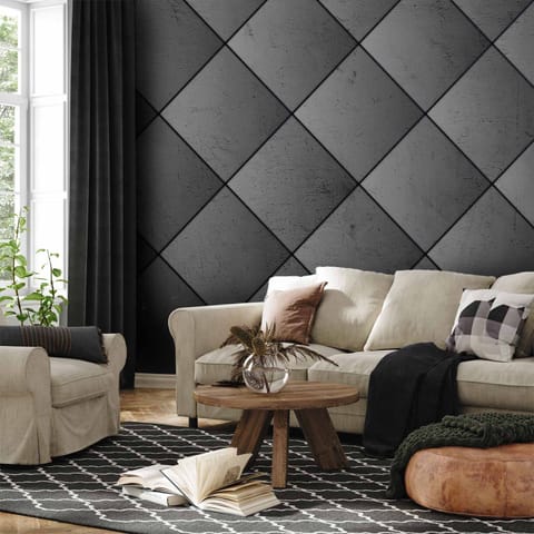 ⁨Fototapeta - Szara symetria - geometryczny wzór w deseń z betonu z czarnymi fugami (rozmiar 400x280, wykończenie Premium)⁩ w sklepie Wasserman.eu