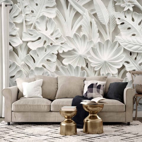 ⁨Wall mural - Alabaster garden with white flowers (size 100x70)⁩ at Wasserman.eu