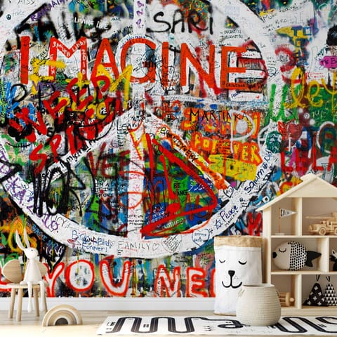 ⁨Wall mural - Hippie graffiti (size 250x175)⁩ at Wasserman.eu