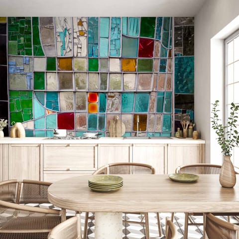 ⁨Fototapeta - Szafirowy witraż (rozmiar 150x105, wykończenie Wodoodporna)⁩ w sklepie Wasserman.eu