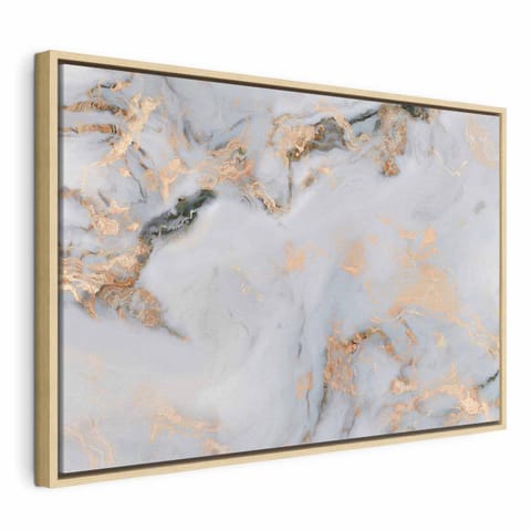 ⁨Obraz - Biały kamień - elegancki marmur ze złotymi refleksami (rozmiar 90x60, wykończenie W ramie drewnianej naturalnej)⁩ w sklepie Wasserman.eu