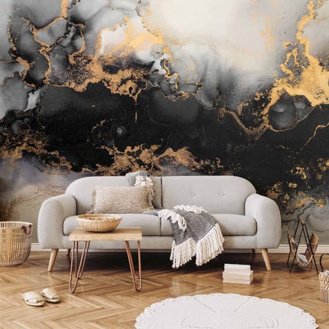 ⁨Fototapeta - Złote eksplozje - abstrakcyjny wzór inspirowany marmurem (rozmiar 490x350, wykończenie Samoprzylepna)⁩ w sklepie Wasserman.eu