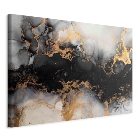 ⁨Obraz - Złote eksplozje - abstrakcyjny wzór inspirowany marmurem (rozmiar 60x40, wykończenie Na płótnie włoskim)⁩ w sklepie Wasserman.eu