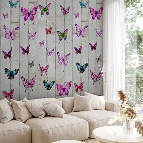⁨Wall mural - Butterflies and concrete (size 50x1000)⁩ at Wasserman.eu
