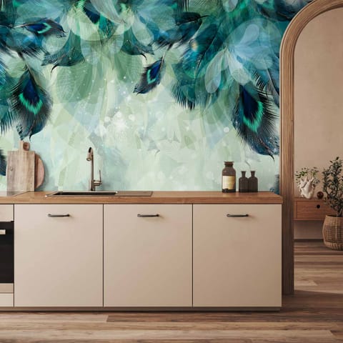 ⁨Fototapeta - Szmaragdowe pióra (rozmiar 450x315, wykończenie Wodoodporna)⁩ w sklepie Wasserman.eu