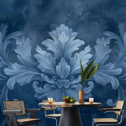 ⁨Fototapeta - Ornament w błękitnych i chłodnych kolorach ciemnoniebieska dekoracja (rozmiar 150x105, wykończenie Wodoodporna)⁩ w sklepie Wasserman.eu