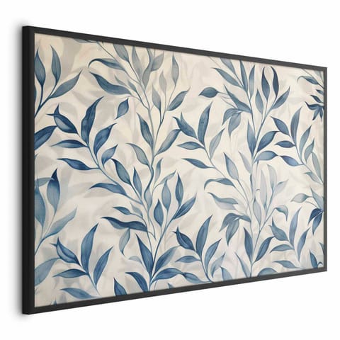 ⁨Plakat - Delikatny motyw botaniczny z niebieskimi listkami (rozmiar 60x40, wykończenie Rama czarna)⁩ w sklepie Wasserman.eu