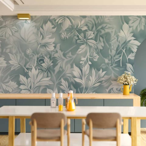 ⁨Fototapeta - Ornamenty w przetartych zgaszonych turkusach: delikatny wzór roślinny (rozmiar 350x256, wykończenie Wodoodporna)⁩ w sklepie Wasserman.eu