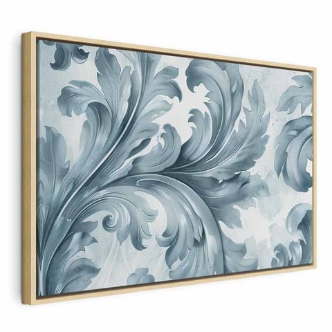 ⁨Obraz - Kamienne barokowe ornamenty w jasnych odcieniach szaro-niebieskich (rozmiar 60x40, wykończenie W ramie drewnianej naturalnej)⁩ w sklepie Wasserman.eu