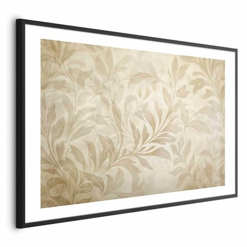 ⁨Plakat - Piaskowe listki i pnącza (rozmiar 30x21, wykończenie Rama czarna z marginesem)⁩ w sklepie Wasserman.eu
