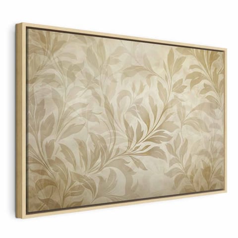 ⁨Obraz - Botaniczny motyw z listkami i pnączami w kolorach piaskowych (rozmiar 60x40, wykończenie W ramie drewnianej naturalnej)⁩ w sklepie Wasserman.eu