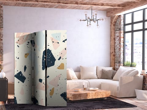 ⁨Parawan - Lastriko z dużymi - przeskalowanymi kamieniami w stonowanych kolorach (rozmiar 135x172, wykończenie Jednostronny)⁩ w sklepie Wasserman.eu