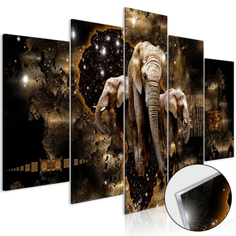 ⁨Painting on acrylic glass - Brown elephants [Glass] (size 100x50)⁩ at Wasserman.eu
