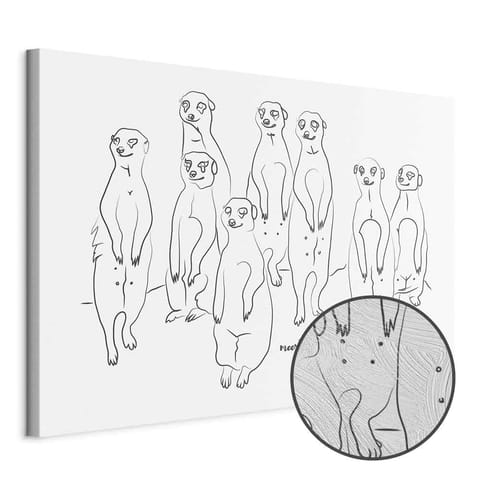 ⁨Obraz - Zwierzęcy patrol (1-częściowy) - surykatki z czarno-białym tłem (rozmiar 30x20, wykończenie Premium Print)⁩ w sklepie Wasserman.eu