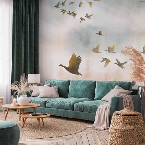 ⁨Fototapeta - Złote gęsi (rozmiar 100x70, wykończenie Standard)⁩ w sklepie Wasserman.eu