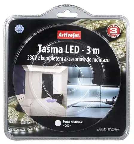 ⁨Taśma LED Activejet AJE-LED STRIPE (200 lm; Neutralny; 3m; 3.5 W; IP67)⁩ w sklepie Wasserman.eu