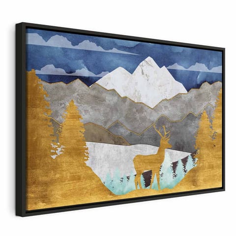 ⁨Obraz - Złocista kraina (1-częściowy) szeroki (rozmiar 90x60, wykończenie W ramie drewnianej czarnej)⁩ w sklepie Wasserman.eu