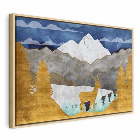 ⁨Obraz - Złocista kraina (1-częściowy) szeroki (rozmiar 120x80, wykończenie W ramie drewnianej naturalnej)⁩ w sklepie Wasserman.eu