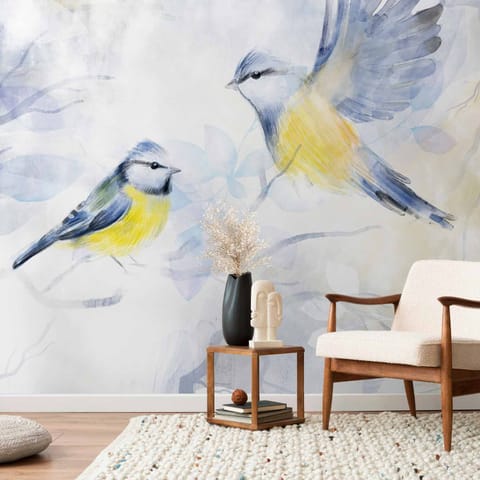 ⁨Fototapeta - Akwarelowe sikorki - pierwszy wariant (rozmiar 100x70, wykończenie Standard)⁩ w sklepie Wasserman.eu