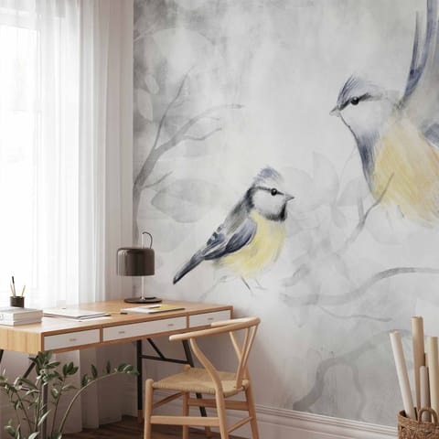 ⁨Fototapeta - Akwarelowe sikorki - drugi wariant (rozmiar 196x140, wykończenie Samoprzylepna)⁩ w sklepie Wasserman.eu